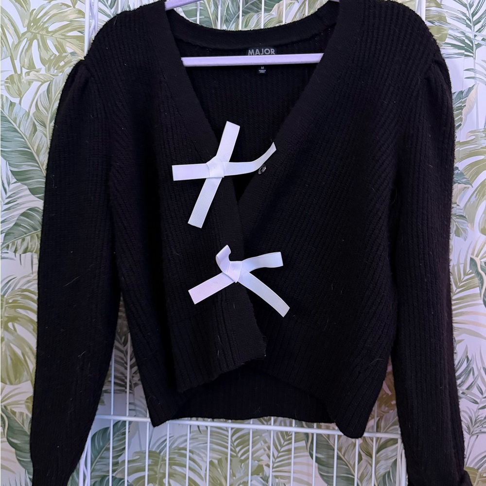 Black Cardigan with White Accents
